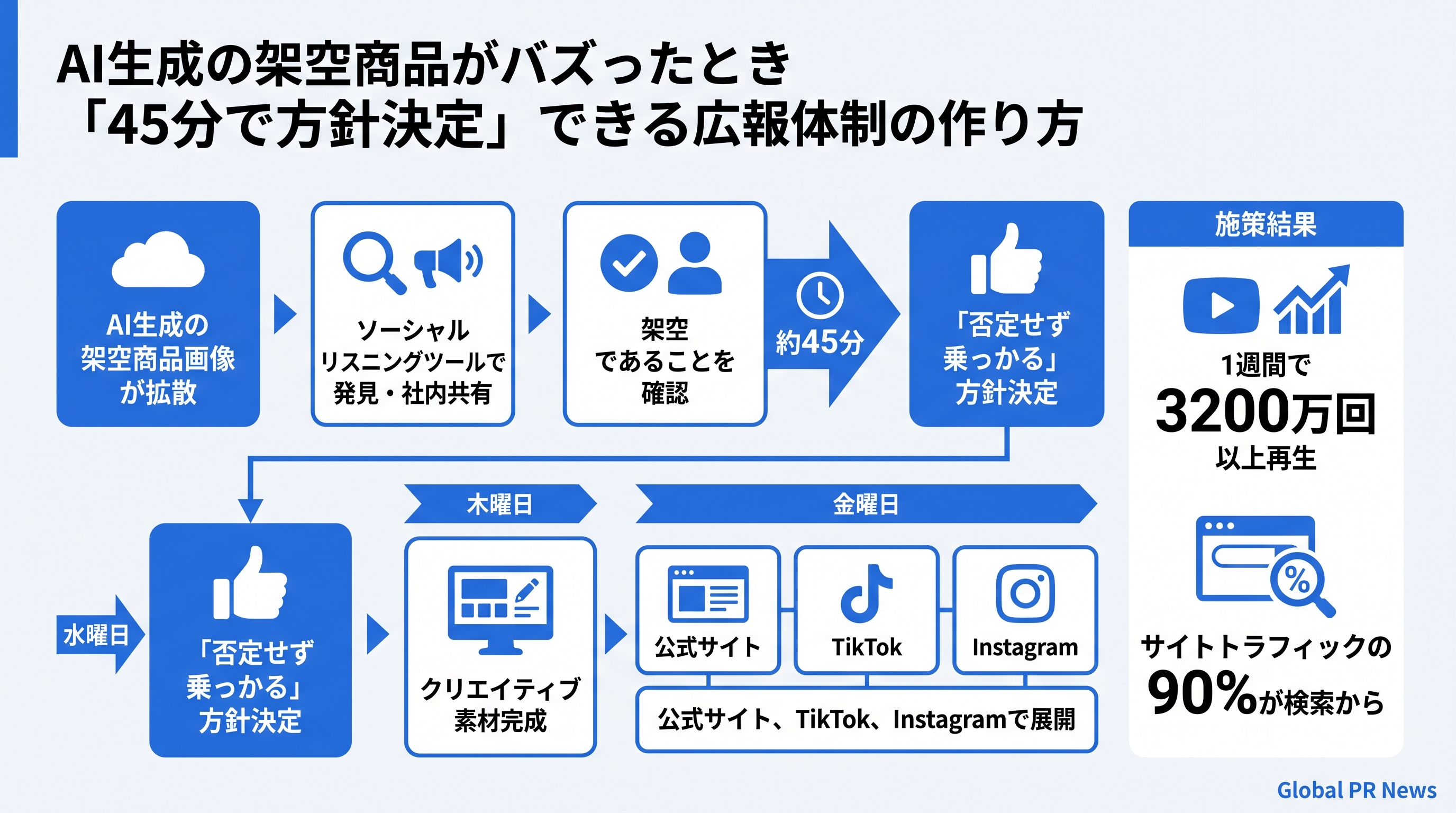 AI生成の架空商品がバズったとき「45分で方針決定」できる広報体制の作り方 インフォグラフィック